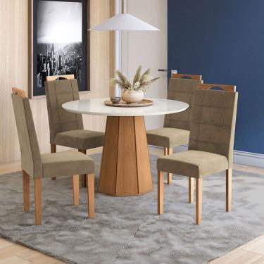 Imagem de Mesa de Jantar 4 Lugares Dafine com Vidro Canela/Off White/Bege - Kappesberg Jantar