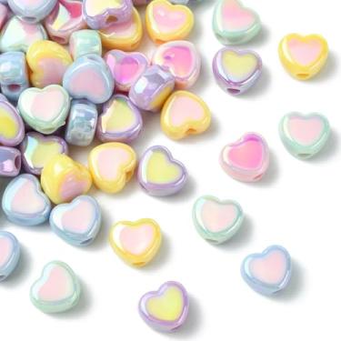 Imagem de Ipotkitt 50 peças de contas de acrílico aleatórias em forma de coração contas de plástico de dois tons, ornamentos espaçadores de amor para artesanato faça você mesmo, pulseira, brinco, chaveiro