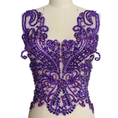Imagem de Aplique de strass feito à mão com cristais brilhantes e aplique de diamante para vestidos de formatura, vestido de casamento (roxo)