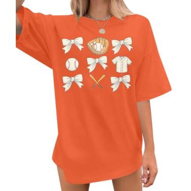 Imagem de Camisa de beisebol feminina MNLYBABY com estampa de laço de beisebol d