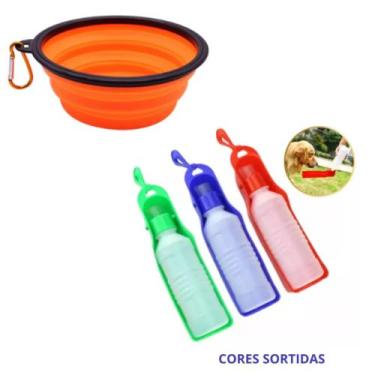 Imagem de Kit Pote Tigela Comedouro Retrátil + Garrafa Bebedouro Portátil Sortid