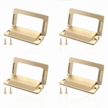 Imagem de LELE LIFE Puxadores de armário de 4 peças, puxadores de gaveta dobráveis embutidos ocultos, puxadores de porta de móveis de perfil baixo de liga de zinco para guarda-roupa de armário, ouro