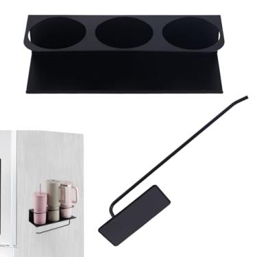 Imagem de Suporte magnético para copos, organizador de copos de aço carbono com gancho para tampa de copo com 3 compartimentos, suporte magnético para copos Stanley de 30/1,134 g