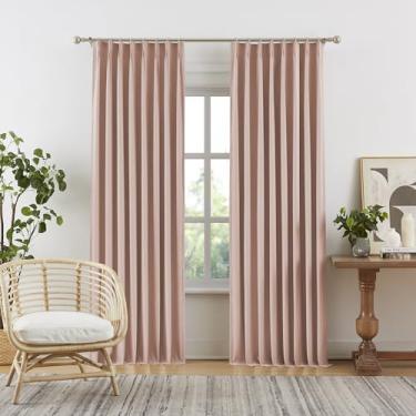 Imagem de Lindas cortinas blecaute rosa empoeirado de linho 264 cm de comprimento - Cortinas plissadas rosa blush com ganchos cortinas plissadas virais para quarto de bebê de meninas, 127 x 269 cm, 2 painéis