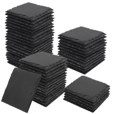 Imagem de Pacote com 50 porta-copos de ardósia de 10 cm, porta-copos para bebidas, porta-copos de pedra preta com fundo antiarranhões, ideal para decoração de casa, bar, presentes de inauguração de casa e
