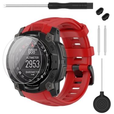 Imagem de TopPerfekt Pulseira compatível com Garmin Instinct 3, pulseira de silicone macio de substituição de 26 mm de largura e 2 protetores de tela para relógio inteligente Instinct 3 de 50 mm para mulheres e