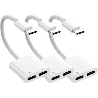 Imagem de Pacote com 3 USB C Splitter 1 entrada 2 saídas Dual USB C e adaptador de áudio tipo C com cabo de carregamento rápido PD 60W para iPhone 16e 15 Plus Pro Max, Galaxy S25, Pixel 9, iPad Pro/Air, MacBook