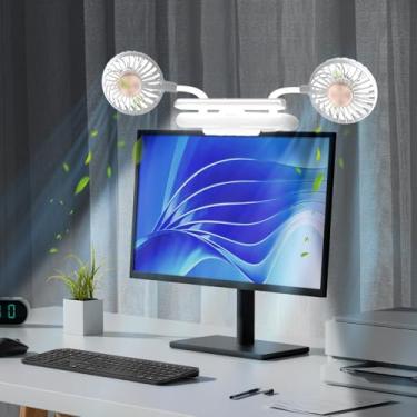 Imagem de Lâmpada de suporte de leitura com clipe para economia de espaço, ventilador 3D alimentado por USB com barra de luz LED, gerenciamento de clima pessoal para monitor/laptop/plano/cabeceira/estante