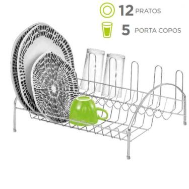Imagem de Escorredor de Louça Laminado 12 Pratos 05 Copos Espaço Lateral para Ta