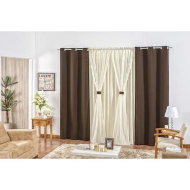 Imagem de Cortina Rustica 2,00 X 1,70 P/ Janela Sala Ou Quarto Bandô Voil E Malh