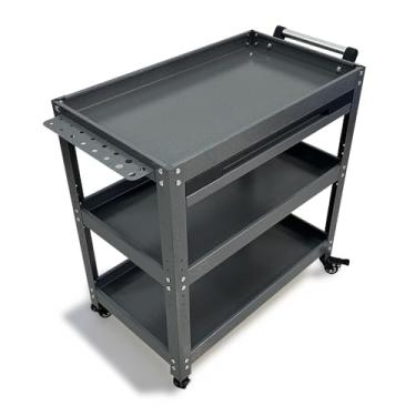 Imagem de Carrinho de armazenamento de ferramentas mecânicas de 3 níveis, carrinho de metal com rodas com gaveta e suporte de chave de fenda, para oficina de garagem e armazém