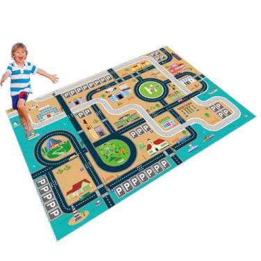 Imagem de HOJOMACA Tapete de carro infantil 81 cm x 129 cm, lavável para brincar pequeno, antiderrapante para pista de carro de brinquedo para sala de jogos e quarto
