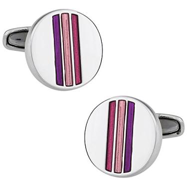 Imagem de Abotoaduras prateadas redondas esmaltadas rosa e roxo com caixa de apresentação Cuff-Daddy