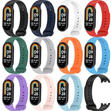 Imagem de KOMI Pacote com 11 pulseiras de relógio compatíveis com Xiaomi Mi Band 8, pulseira de silicone macio de substituição esportiva ajustável para mulheres e homens
