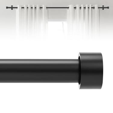 Imagem de Varões de cortina pretos para janelas de 70 a 86 polegadas (2,6 a 7,1 pés), estilo tampa de extremidade ajustável, 2,5 cm, resistente, para uso externo/interno moderno