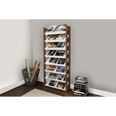 Imagem de Armário Sapateira Quarto AZ1006 c/ 8 Prateleiras Branco/Nogal - Tecno Mobili