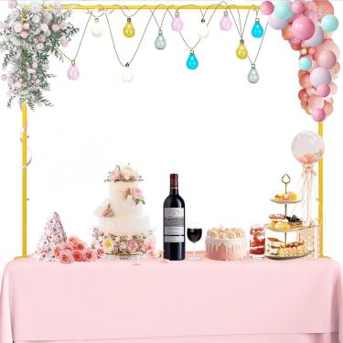 Imagem de Domigard Suporte De Mesa Com Braçadeiras, Arco Ajustável 35'' A 57'' Altura E 49'' 102'' Comprimento, Flores Balões Para Decoração Festa Aniversário Casamento Natal, Dourado