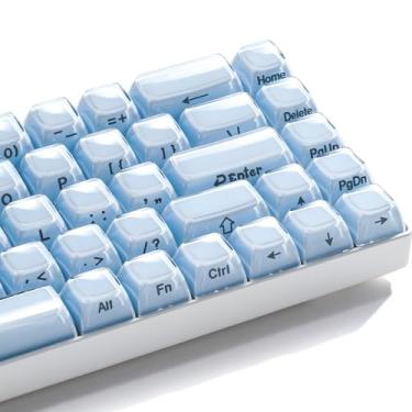 Imagem de GMKWTL XVX Blue Keycaps, Crystal Jelly Keyboard Keycaps OEM Profile Side Printed Keycap Set Compatível com 61/68/84/87/98/100 ANSI Layout MX Switches Teclado Mecânico