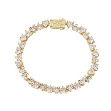 Imagem de Eseres Pulseiras de tênis femininas banhadas a ouro de 18 cm para homens pulseira de tênis de zircônia redonda prata clássica hip hop corrente de mão joia presente, 7 in, Latão, Pedra preciosa de