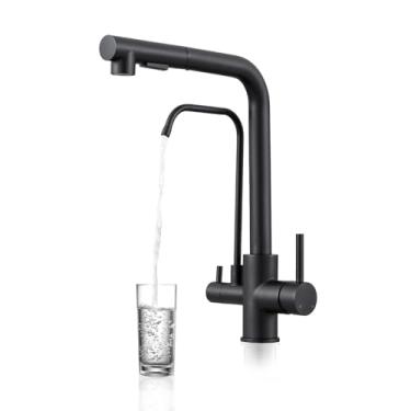 Imagem de QAOYEDE Torneira de cozinha preta fosca de 3 vias com torneira de água purficada, torneiras de pia de cozinha com filtro, torneiras de água potável torneira de osmose reversa