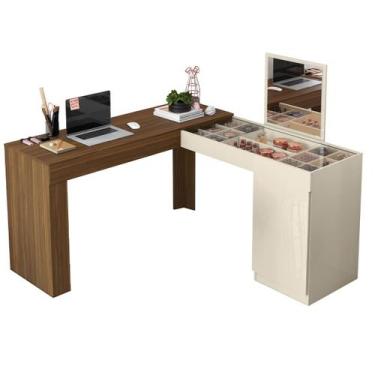 Imagem de Penteadeira de Canto com Escrivaninha Estrela com Espelho e Divisórias