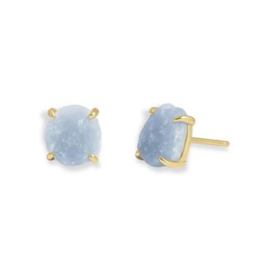 Imagem de Brinco Tarraxa Calcita Azul - Cristal Natural, Banho Ouro 18k