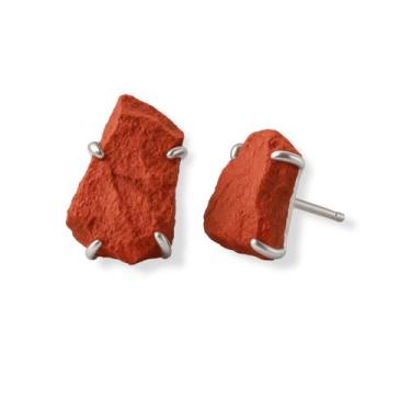 Imagem de Brinco Tarraxa Jaspe Vermelho - Cristal Natural, Prata 925