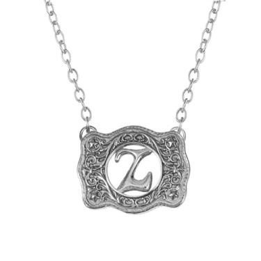 Imagem de SENFAI Colar com fivela de cinto, estilo ocidental, pingente de letra inicial, design decorativo com fivela de cinto, Small, Latão, Sem Pedra Preciosa