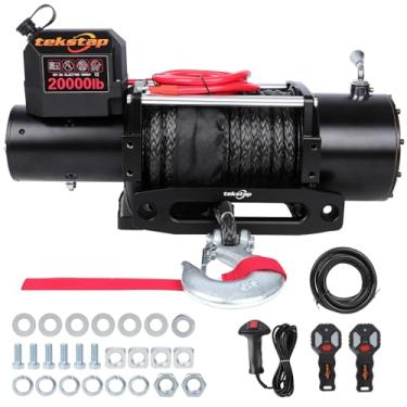 Imagem de Guincho elétrico resistente de 9 kg, corda sintética de 85 pés, à prova d'água IP68, motor 12V DC 7,9HP, engrenagem planetária de 4 estágios 544: 1, freio automático e embreagem de 90°, 2 controles