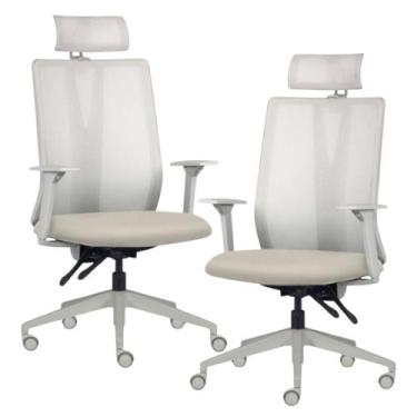 Imagem de Kit 2 Cadeiras Escritório Giratória Presidente Flow F02 Base Cinza Sin