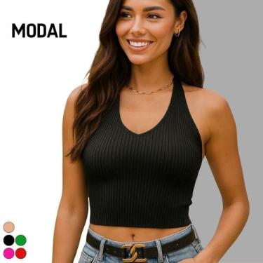 Imagem de Cropped Tricot Modal Frente Única - Vitrine Collection, Preto, U