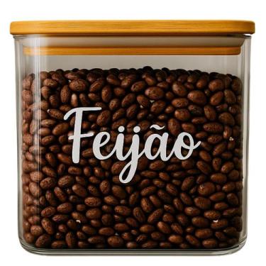 Imagem de Pote Hermético Tampa De Bambu Natural 1,5L Com Etiquetas - Ou