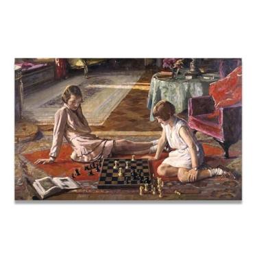 Imagem de The Chess Players John Lavery Iconic Realist Portrait & War Scene Canvas Art – Decoração de parede irlandesa atemporal para casa 30 x 48 cm Un Framed