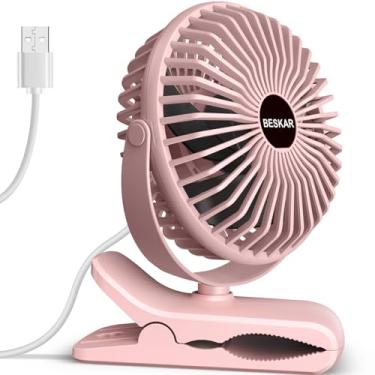 Imagem de BESKAR Ventilador de clipe pequeno, ventilador USB de 3 velocidades com fluxo de ar forte, clipe e ventilador de mesa Plugue USB com grampo resistente - Operação ultra silenciosa para escritório,