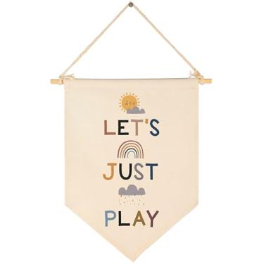 Imagem de Topthink Let's Just Play – Bandeira de pendurar em tela, placa de parede, presente para bebês, crianças, garoto, berçário, quarto adolescente, porta da frente – sol, arco-íris, nuvens escuras, chuva