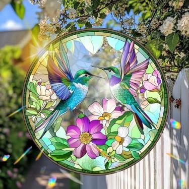 Imagem de VAIIEYO Beija-flor acrílico para pendurar na janela, enfeite refletor de luz dupla face de 19 cm para decoração de janela, jardim, varanda ou varanda, inauguração de casa, presente para amantes