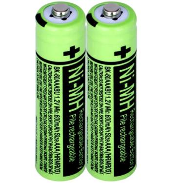 Imagem de 2 pacotes de baterias de substituição BK-60AAABU 1,2 V 600 mAh, pilhas recarregáveis AAA Ni-MH 1,2 V para telefones sem fio Panasonic, telefone bateria BK60AAABU