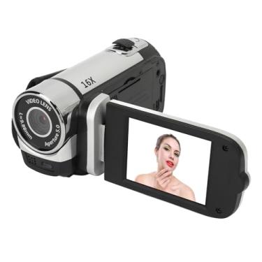 Imagem de Câmera digital 1080p, filmadora de 16 MP com tela giratória de 2,4 polegadas, gravador de vídeo HD com zoom de 16X com luz de preenchimento, bateria embutida para câmera de vídeo (prata)