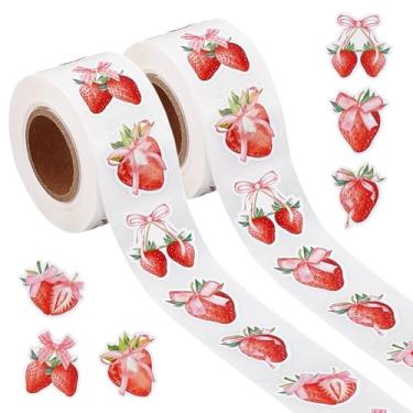 Imagem de PH PandaHall 1000 peças de adesivos de coquete de morango, adesivos de frutas fofos aquarela rosa arco de papel decalque autoadesivo de selo de morango decalques para cartão de festa faça você mesmo