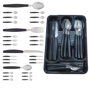 Imagem de Berlim Faqueiro 24 Pçs Preto Aço Inox C/ 1 Porta Talheres - EM CASA TE