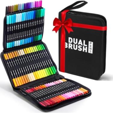 Imagem de Marcadores de Ponta de Pincel com 60 Cores – Canetas Ponta Dupla, Ideal para Colorir Livros, Desenhar, Esboçar, Caligrafia e Ilustração Marcadores de Pincel com Estojo Portátil (Moderno, Pacote, 60)