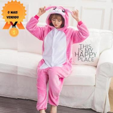 Imagem de Pijama Macacão Kigurumi Adulto Coelho Oficial Pink Com Branco - Fantas
