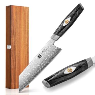 Imagem de XINZUO Faca de chef Kiritsuke de 19 cm, 145 camadas de aço em pó austríaco Bohler M390, faca Bunka de precisão para carne vegetal, faca Nakiri de cozinha japonesa, cabo ergonômico Angel Eye