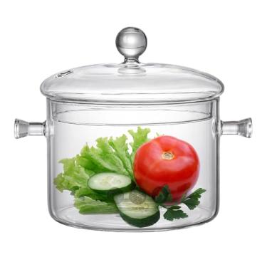 Imagem de Panela de vidro de 50 ml Oz para fogão, potpourri, panelas transparentes com tampa para cozinhar panelas de vidro borossilicato para macarrão, sopa, leite, comida de bebê (transparente)