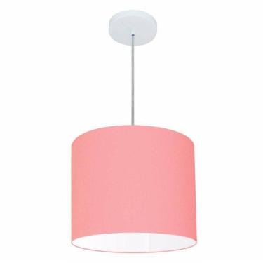Imagem de Lustre Pendente Cilíndrico Free Lux Para Mesa De Jantar, Sala, Quarto, Churrasqueira E Balcão. Rosa-bebê Tam: 30x25cm