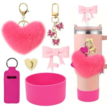 Imagem de Acessórios para Stanley Cup – Garrafa de água, copo de silicone, pingentes de chaveiro para copo Stanley Cup 1,247 g (rosa vermelha)