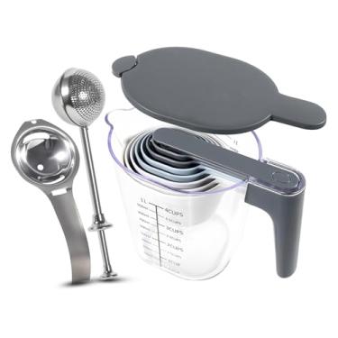 Imagem de Recogwood Conjunto de 12 peças de copos e colheres medidores com espanador e batedor de farinha, livre de BPA, utensílios de cozinha seguros para lava-louças para assar e cozinhar