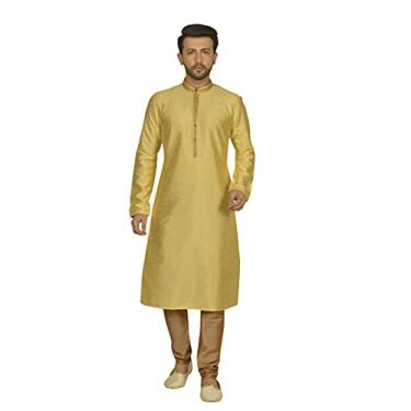 Imagem de Tathastu Pijama kurta masculino de seda - KP1316E-44-amarelo