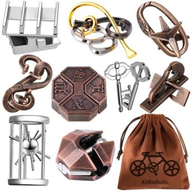 Imagem de 9 pcs Brain Teaser Puzzles Disentanglement Puzzles Metal Puzzle Logic Metal Puzzle for Adult Lock Puzzles Gift for AdultsTeenagers