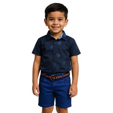 Imagem de Conjunto Infantil Camisa Azul e Bermuda Amarela Azul Verão